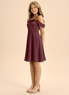 Azazie Anselie Junior Abito A-Line in Raso Elasticizzato Plissettato Sangria image4