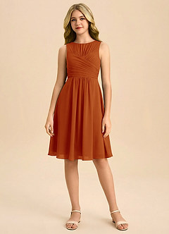 Azazie Skyla Junior Vestido de Pimenton de Gasa de Corte en A con Plisado image3