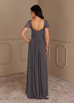 Azazie Gwenyth Mother of the Bride Dresses Steel Grey A-Line Lace Chiffon Dress image2