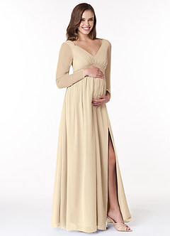 Azazie Teton Vestidos de dama de honra para maternidade Vestir Linha A Manga comprida Comprimento do chão Chiffon image4