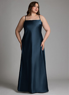 Azazie Jaleesa Bridesmaid Dresses Dark Navy Sheath High Neck Stretch Satin Dress image15