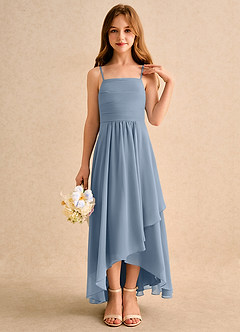 Azazie Twilight Dance Junior Formal vestidos de niña de las flores Vestido de Azul Polvoriento de Gasa de Corte En A con Plisado image5