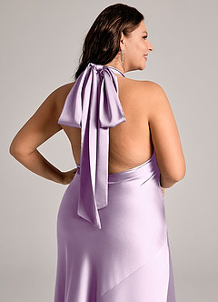 Azazie Velli Abiti da Damigella Abito Sirena in Raso Elasticizzato Collo Alto Lilla Glassato image13