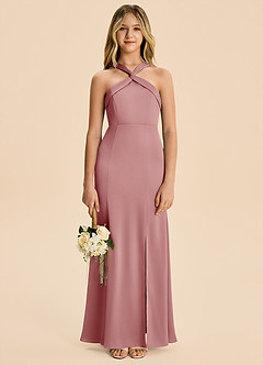 Azazie Rue Junior Robe Sirène en Satin extensible Plissé Rose Poussiéreuse image5
