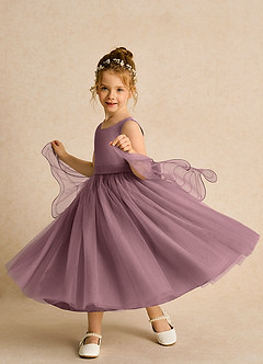 Azazie Pear vestidos de niña de las flores Vestido de Malva Vintage de Tul de Princesa con Lazo image2