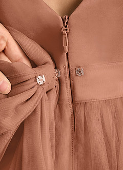 Azazie Winnie Abiti da Ragazza di Fiori Abito Principessa in Tulle Fiocco Bronzo image8