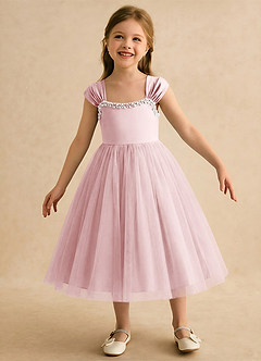 Azazie Yosemite Abiti da Ragazza di Fiori Abito Principessa in Tulle Scollo a Cuore Rosa Cipria image4