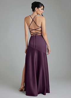 Azazie Jaslene Bridesmaid Dresses Plum A-Line Corset Stretch Satin Dress image2