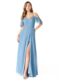 Azazie Dakota Bridesmaid Dresses Powder Blue A-Line V-Neck Pleated Chiffon Dress image1