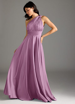 Azazie Charlize Bridesmaid Dresses Wisteria A-Line One Shoulder Stretch Satin Dress image5