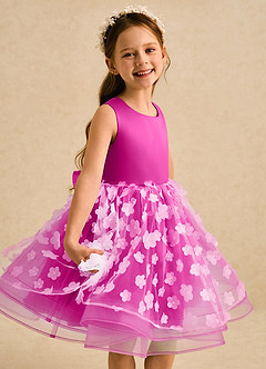 Azazie Billie Flower Girl Dresses Fuchsia Ball-Gown Pleated Matte Satin Dress image4