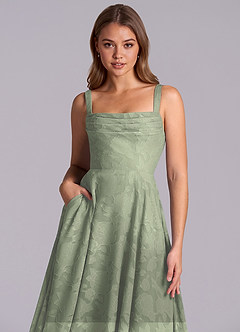 Azazie Shaude Bridesmaid Dresses Agave A-Line Pleated Floral Burnout Dress image3