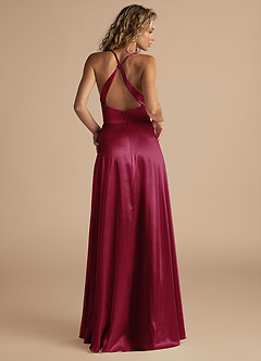 Azazie Davis Bridesmaid Dresses Burgundy A-Line Pleated Metallic Satin Dress image3
