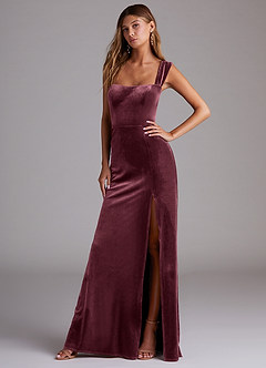 Azazie Junia Bridesmaid Dresses Raspberry Sheath Off the Shoulder Velvet Convertible Dress image4