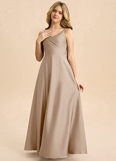 Azazie Bug Junior Linia A Pofałdowany Satyna elastyczna Długość podłogi Młodsza druhna Sukienka image3