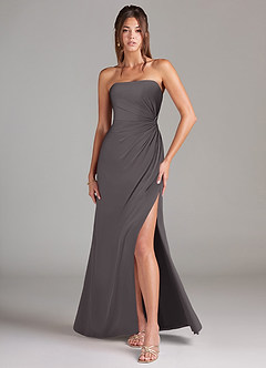 Azazie Aliani Venta final Vestido de Gris Acero de Gasa de Corte Recto Convertible con Sin tirantes image1