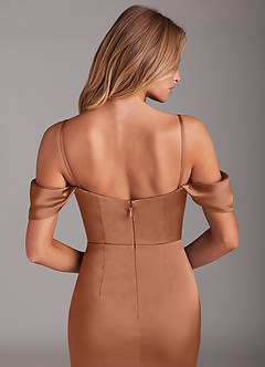 Azazie Saige Bridesmaid Dresses Bronzer Mermaid Off the Shoulder Stretch Satin Dress image6