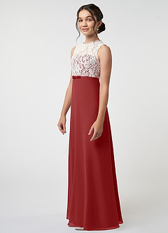 Azazie Rana Junior Rust A-Line Lace Chiffon Dress image3