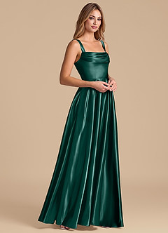 Azazie Shaude Bridesmaid Dresses Pine A-Line Pleated Metallic Satin Dress image4