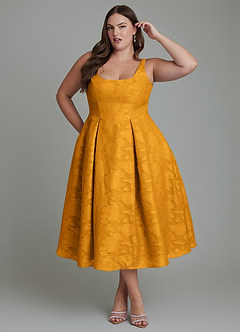 Azazie Amalie Bridesmaid Dresses Butterscotch A-Line Pleated Floral Burnout Dress image9