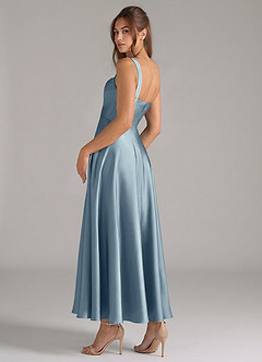 Azazie Shaude Bridesmaid Dresses Dusty Blue A-Line Pleated Stretch Satin Dress image7