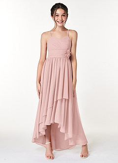 Azazie Catalina Junior Powder Pink A-Line Ruched Chiffon Dress image4