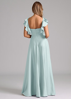 Azazie Leilani Bridesmaid Dresses Mist A-Line Ruched Stretch Satin Dress image2