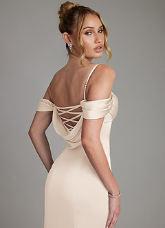 Azazie Nira Bridesmaid Dresses White Alabaster Mermaid Corset Stretch Satin Dress image2