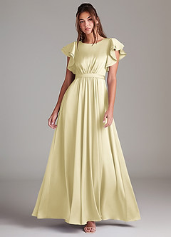 Azazie Daphne Modest Bridesmaid Dresses A-Line Ruched Stretch Satin Floor-Length Dress image3