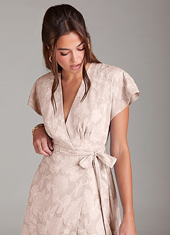 Azazie Ling Bridesmaid Dresses Blushing Pink A-Line Pleated Floral Burnout Dress image7