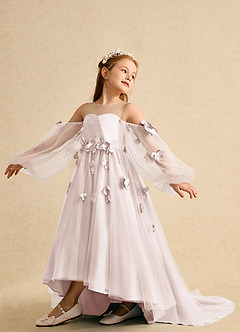 Azazie Karrie Flower Girl Dresses Rose Petal A-Line with Sleeves Tulle Dress image5