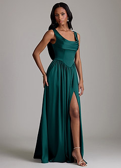Azazie Novi Bridesmaid Dresses Peacock A-Line with Pockets Stretch Satin Dress image5