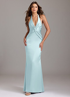 Azazie Valerie Bridesmaid Dresses Cloud Blue Mermaid Pleated Stretch Satin Dress image1