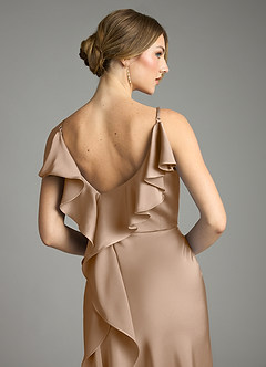 Azazie Eirene Venta Final Vestido de Gris Pardo de Satén Elástico de Corte Recto con Plisado image6