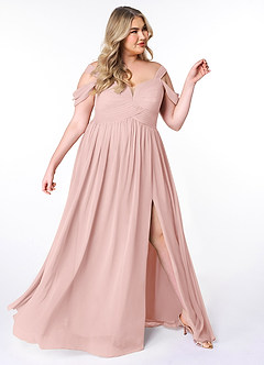 Azazie Lianne Abiti da Damigella Abito A-Line in Chiffon Spalle Scoperte Rosa Cipria image10