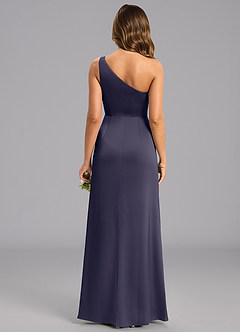 Azazie Phaedra 신부 들러리 드레스 A라인 한쪽 어깨 스트레치 새틴 바닥 길이 드레스 image2