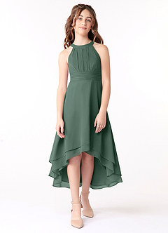 Azazie Linna Junior Sea Moss A-Line Pleated Chiffon Dress image1