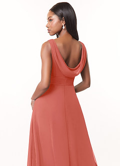 Azazie Karina Bridesmaid Dresses Salmon Pink A-Line Pleated Chiffon Dress image4