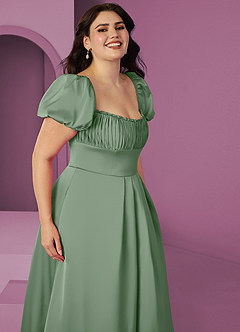 Barbie ♥ Azazie Bridesmaid Dresses Matcha A-Line Ruched Stretch Satin Dress image10