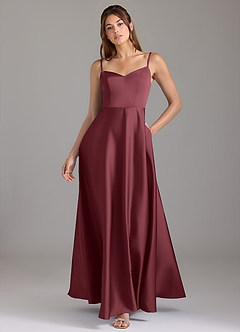 Azazie Marley Brautjungfernkleider Wandelbar A-Linie Schulterfrei Stretch-Satin Kleid Merlot image1