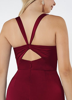 Azazie Mero Bridesmaid Dresses Burgundy Sheath Pleated Stretch Satin Dress image5
