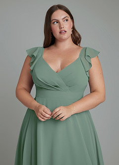 Azazie Leilani Bridesmaid Dresses Eucalyptus A-Line Pleated Chiffon Dress image11