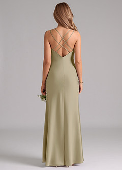 Azazie Suttona Robes de demoiselle d'honneur Robe Trapèze en Satin extensible Plissée Vert Mousse image3