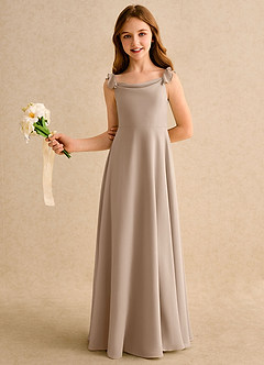 Azazie Puppy Girls Formal Flower Girl Dresses Taupe A-Line Pleated Chiffon Dress image4