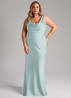 Azazie Rylina Brautjungfernkleider Meerjungfrau-Linie Stretch-Satin Kleid Nebel image7