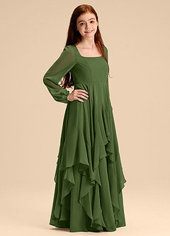 Azazie Clara Junior Olive A-Line Blouson Chiffon Dress image4