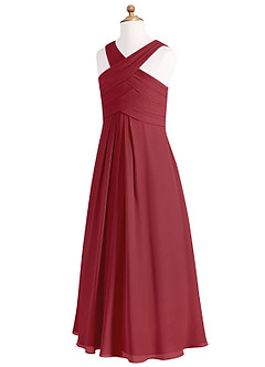 Azazie Kaleigh Junior Pomegranate A-Line Pleated Chiffon Dress image8