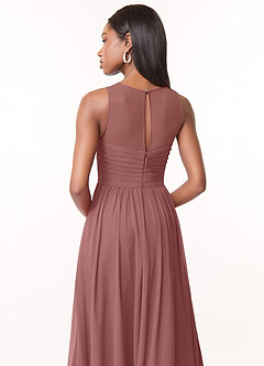 Azazie Nina Robes de demoiselle d'honneur Robe Trapèze en Mousseline de soie Plissée Rose Du Désert image3