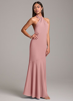Azazie Lorena Bridesmaid Dresses Dusty Rose Mermaid Pleated Chiffon Dress image5