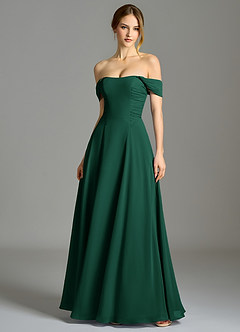 Azazie Oasis Bridesmaid Dresses Emerald A-Line with Pockets Chiffon Dress image1